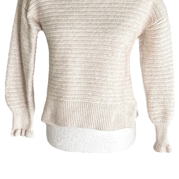 Madewell Oatmeal Cream Ruffle Neck Puff Sleeve Cropped Knit Sweater - L - Picture 7 of 16